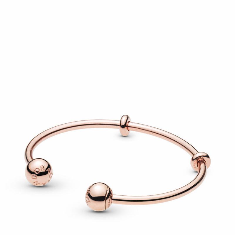 Pandora Rose™ Open Logo Caps Bangle Bracelet Ireland - Pandora Rose/Silicone - 985106AUO